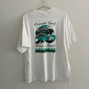 Gildan Heavy Cotton Emerald Surf Navarre Beach Dolphin Graphic T-Shirt White XL